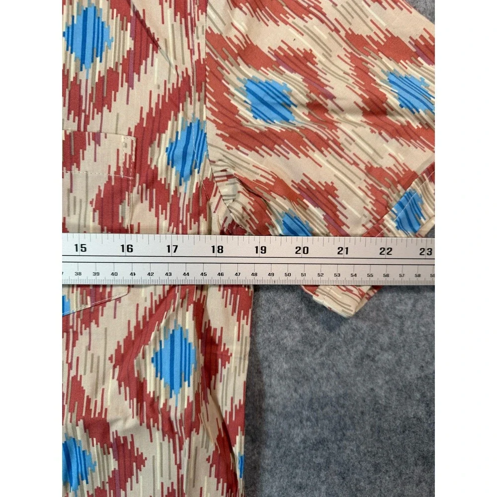 Coastal Mens Small Ikat Diamond Print Short Sleeve Button Up Shirt Red‎ Blue NEW